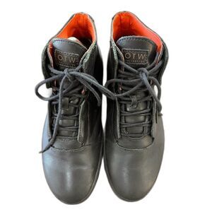 Men’s Black Leather Vans OTW Stove Pipe Skate Sneakers Mid Top Shoes Size 7.5
